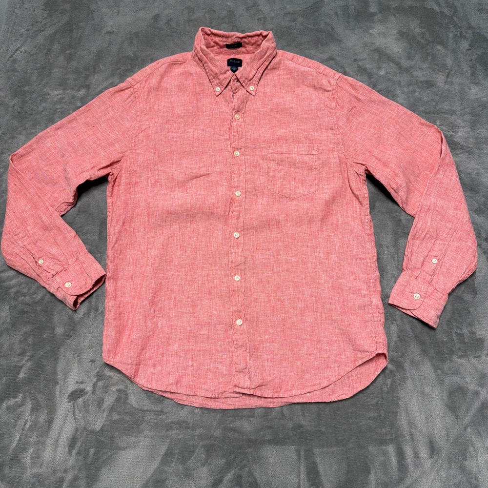 J Crew Shirt Mens Large Pink Slim Fit Classic Linen Blend Casual Oxford Preppy
